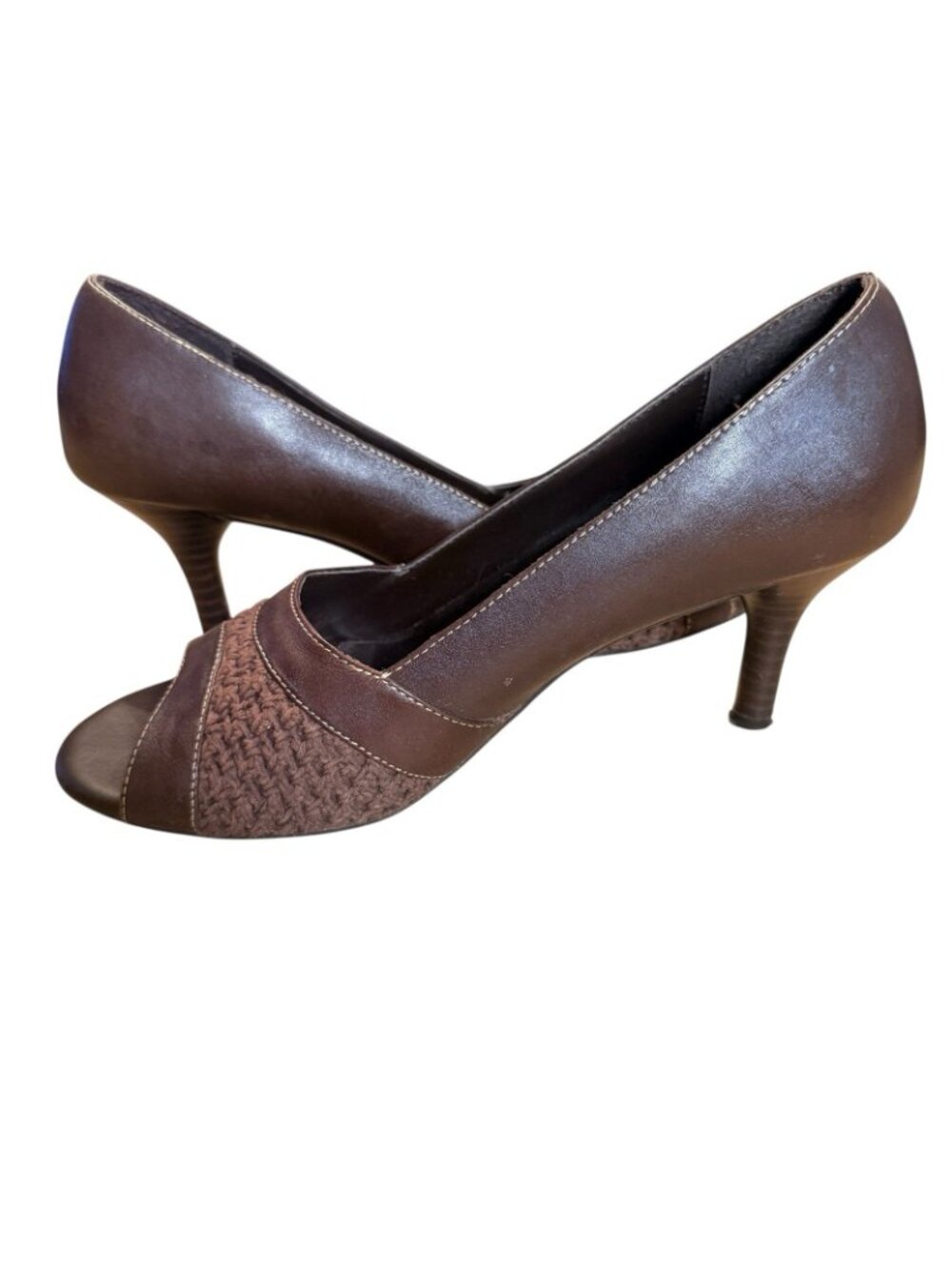 Hillard & Hanson Women's Brown Leather Open Toe Heels Size 8.5 - Picture 2 of 6
